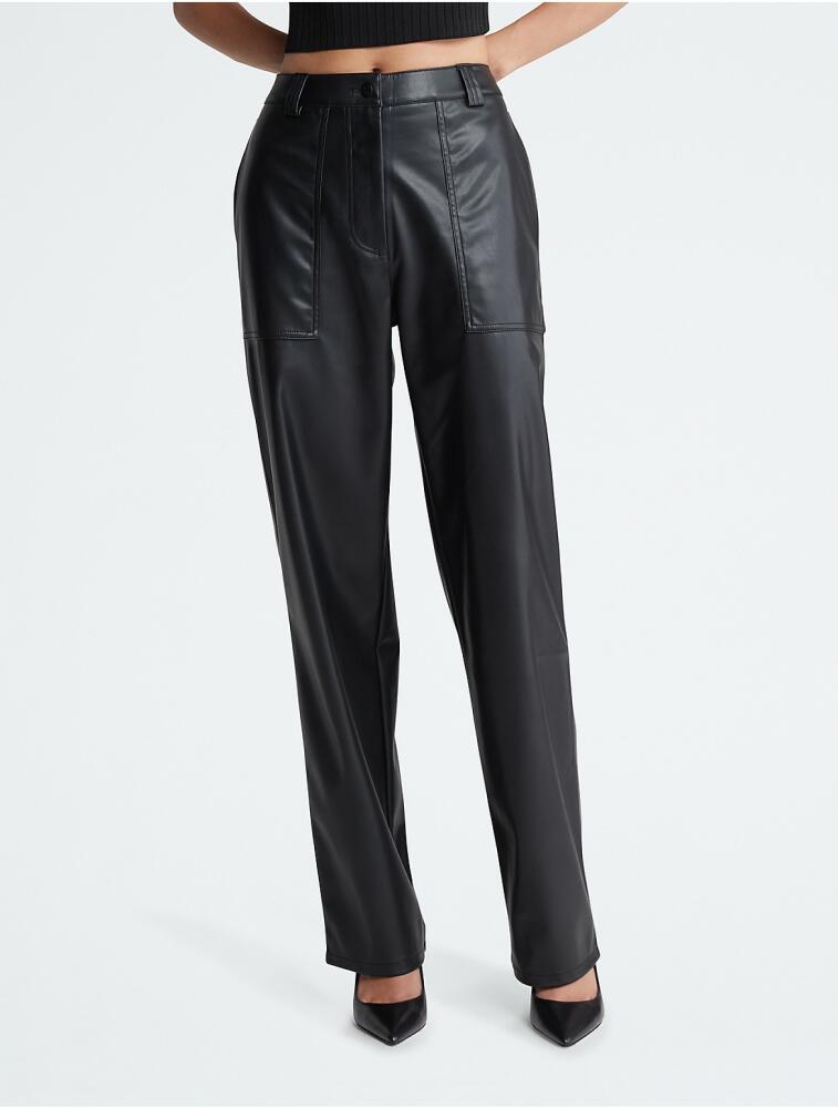 Calvin Klein Women's Faux Leather High Rise Straight Leg Pants - Black Cover