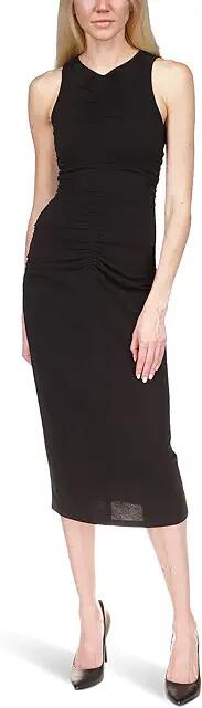 MICHAEL Michael Kors Sleeveless Center Front Ruched Midi Dress (Black) Women's Dress Cover