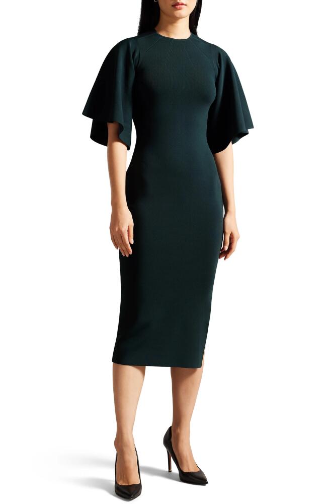 Ted Baker London Lounia Fluted Sleeve Body-Con Sweater Dress in Dark Green Cover