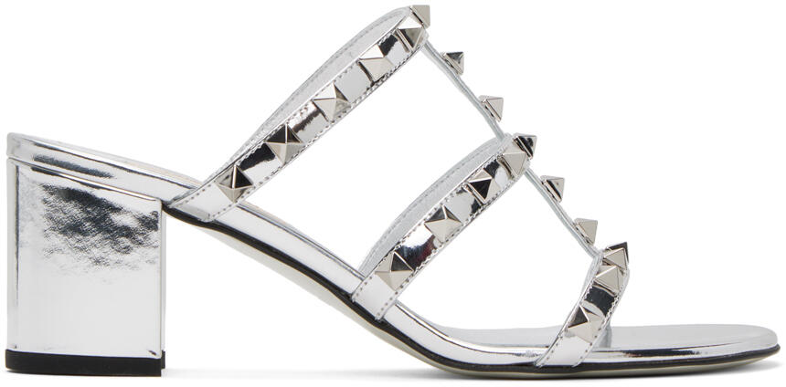 Valentino Garavani Silver Rockstud Heeled Sandals Cover