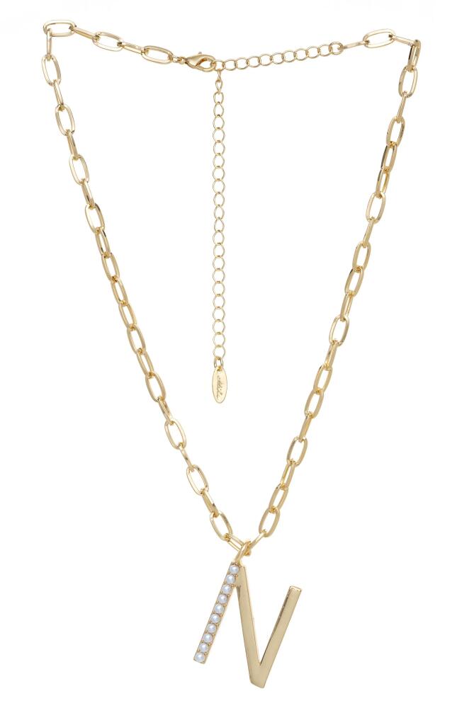 Ettika Imitation Pearl Initial Pendant Necklace in Gold- N Cover