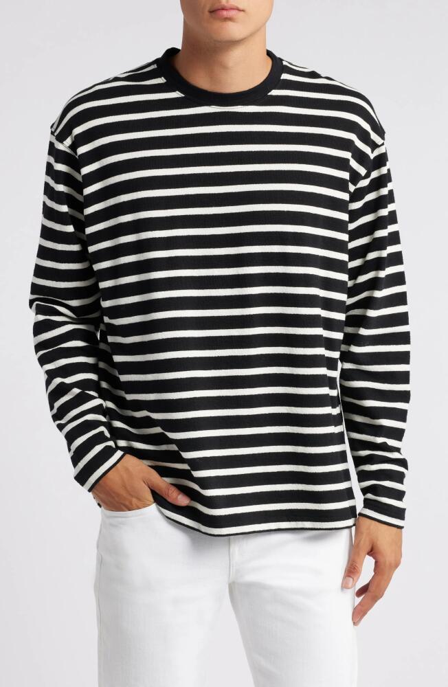 FRAME Stripe Long Sleeve Cotton T-Shirt in Black/off White Cover