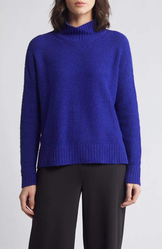 Eileen Fisher Boxy Mock Neck Organic Cotton Sweater in Blue Violet Cover