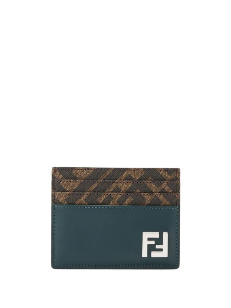 FENDI logo-plaque leather cardholder - Green Cover