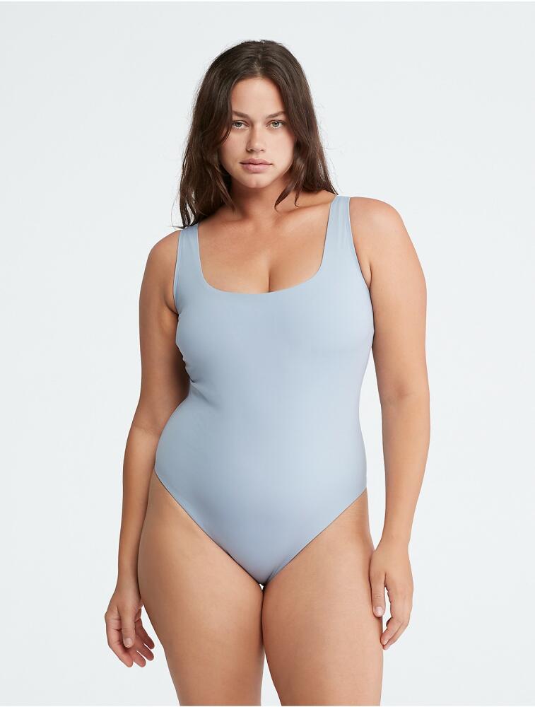 Calvin Klein Women's Plus Size Core Tonal Scoopneck One Piece Swimsuit - Blue Cover