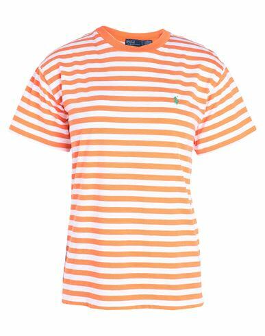 Polo Ralph Lauren Striped Organic Cotton Crewneck Tee Woman T-shirt Orange Cotton Cover