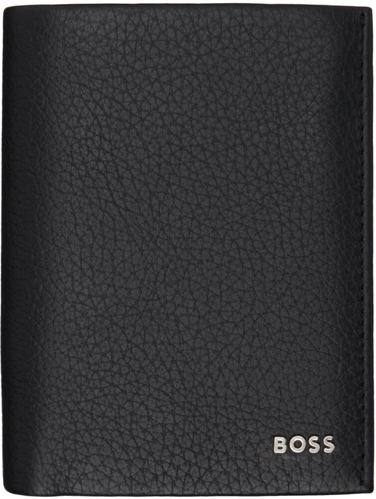 BOSS Black Grained Leather Logo Lettering Wallet Cover