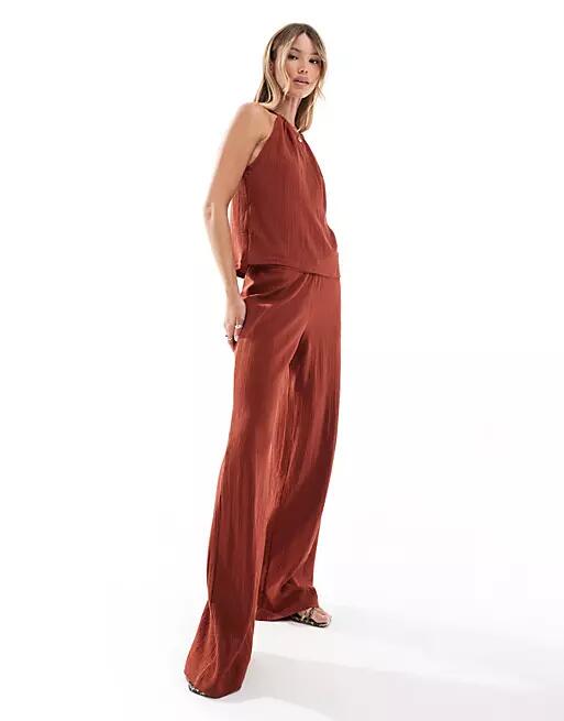 Mango textured straight leg pants in red - part of a set Cover