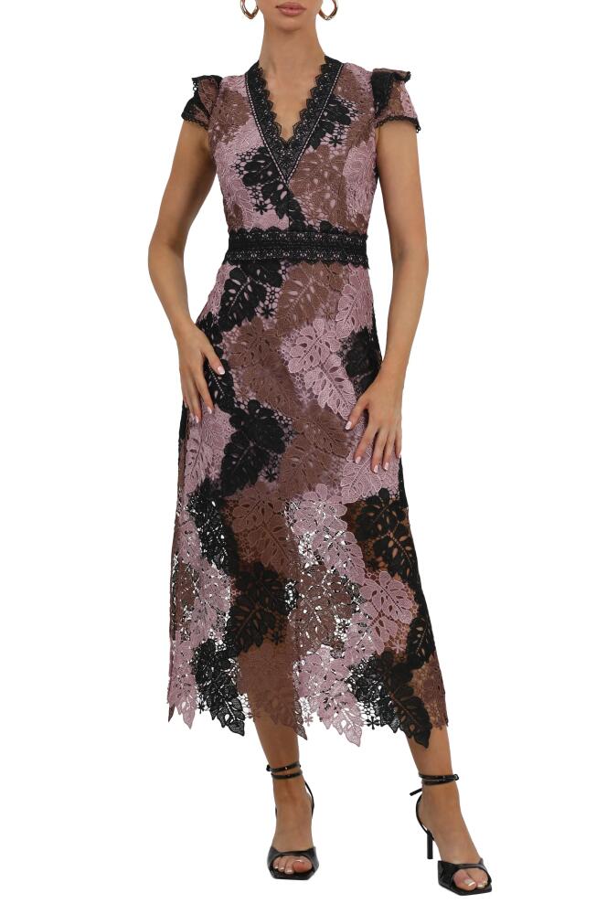 Adelyn Rae Adeline Palm Lace Midi Dress in Sepia Mauve Brown Cover