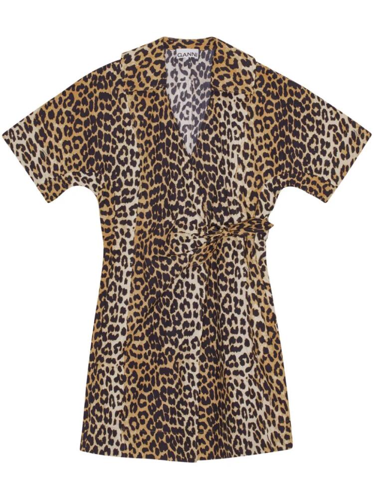 GANNI leopard-print wrap minidress - Brown Cover