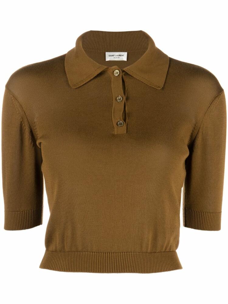 Saint Laurent cropped cotton polo-shirt - Brown Cover