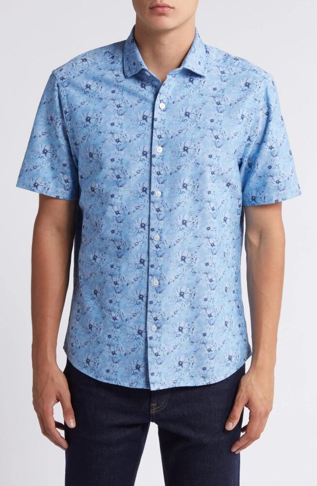 Robert Barakett Gomell Floral Short Sleeve Button-Up Shirt in Blue Cover