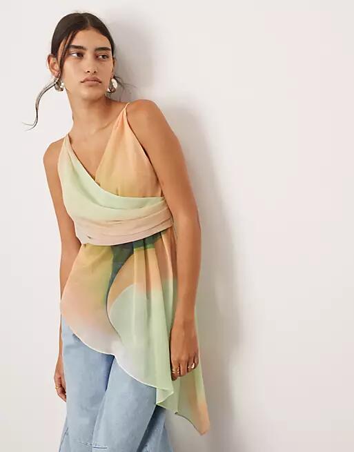 ASOS EDITION wrap front cami top with asymmetric hem in ombre print-Multi Cover