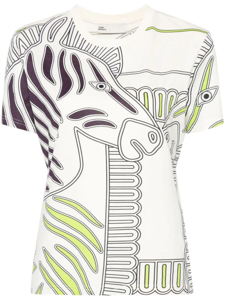 Tory Burch zebra-print cotton T-shirt - Neutrals Cover