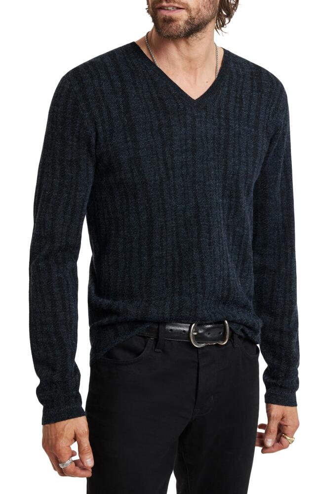 John Varvatos Bandera Rib Wool Blend V-Neck Sweater in Navy Cover