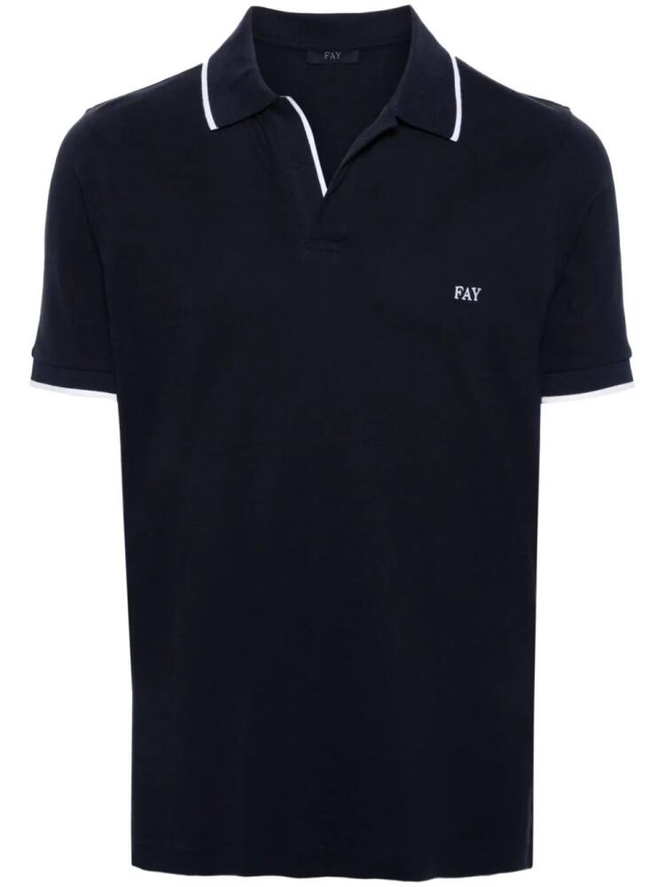 Fay logo-embroidered cotton polo shirt - Blue Cover