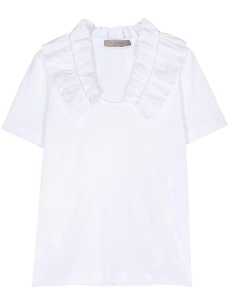 D.Exterior ruffled-collar jersey T-shirt - White Cover