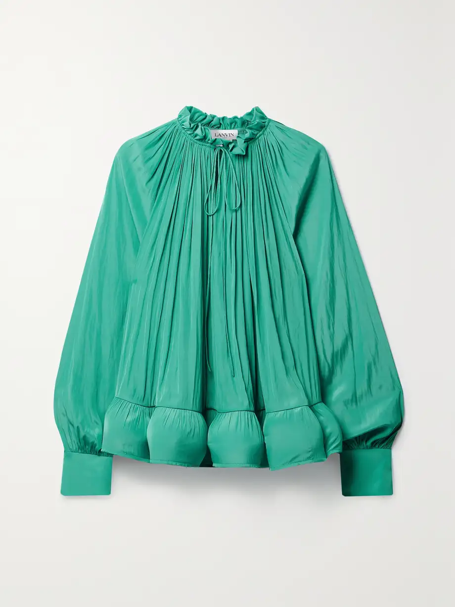 Lanvin - Ruffled Gathered Charmeuse Blouse - Green Cover