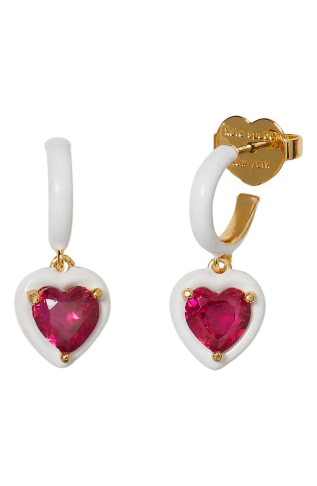 Kate Spade New York sweetheart cubic zirconia drop huggie hoop earrings in Red Multi Cover