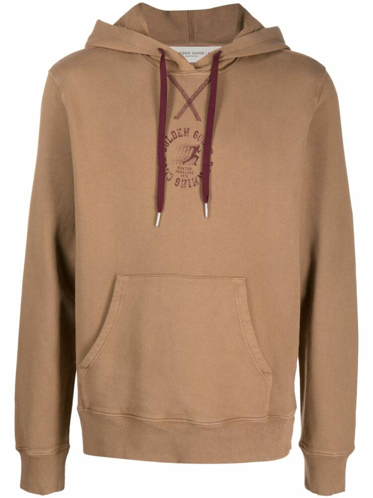 Golden Goose logo-print cotton hoodie - Brown Cover