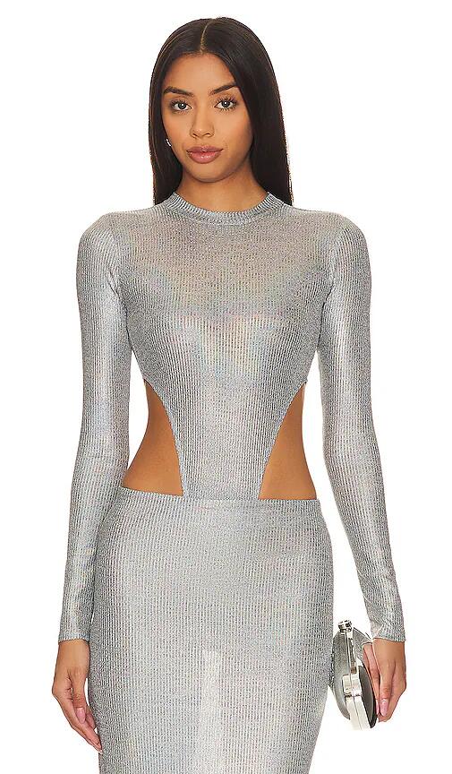 h:ours Shirley Bodysuit in Metallic Silver Cover