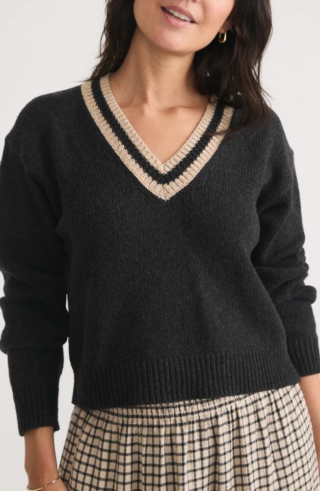 Marine Layer Wool & Cotton V-Neck Sweater in Black Cover