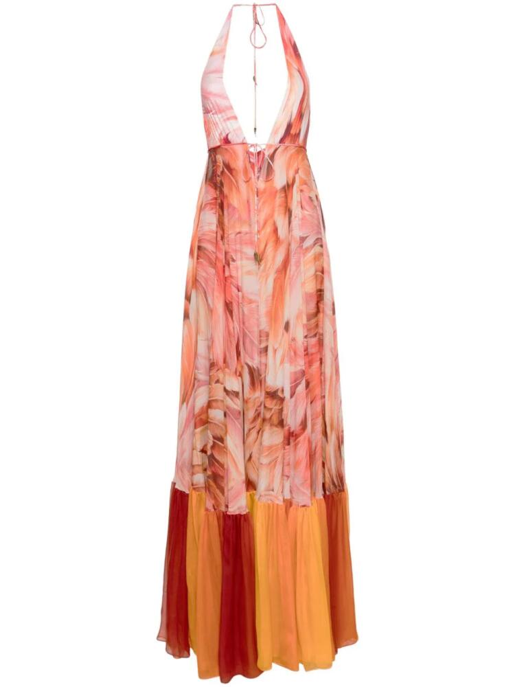 Roberto Cavalli open-back feather-print maxi dress - Pink Cover