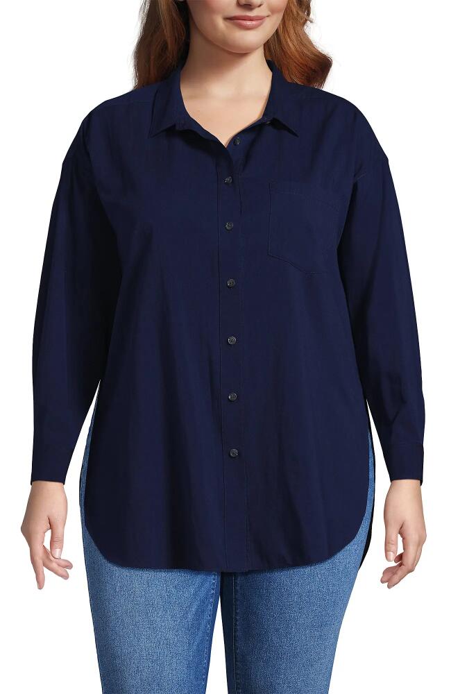 Lands' End Plus Size Cotton Voile Billowy Oversized Shirt in Deep Sea Navy Cover