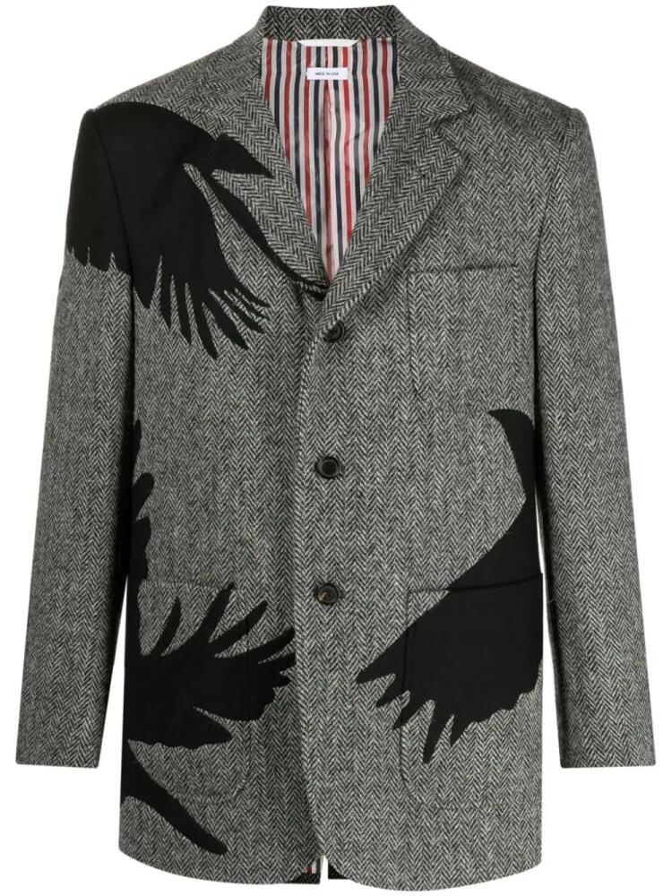 Thom Browne Harris-tweed raven-embroidered blazer - Black Cover