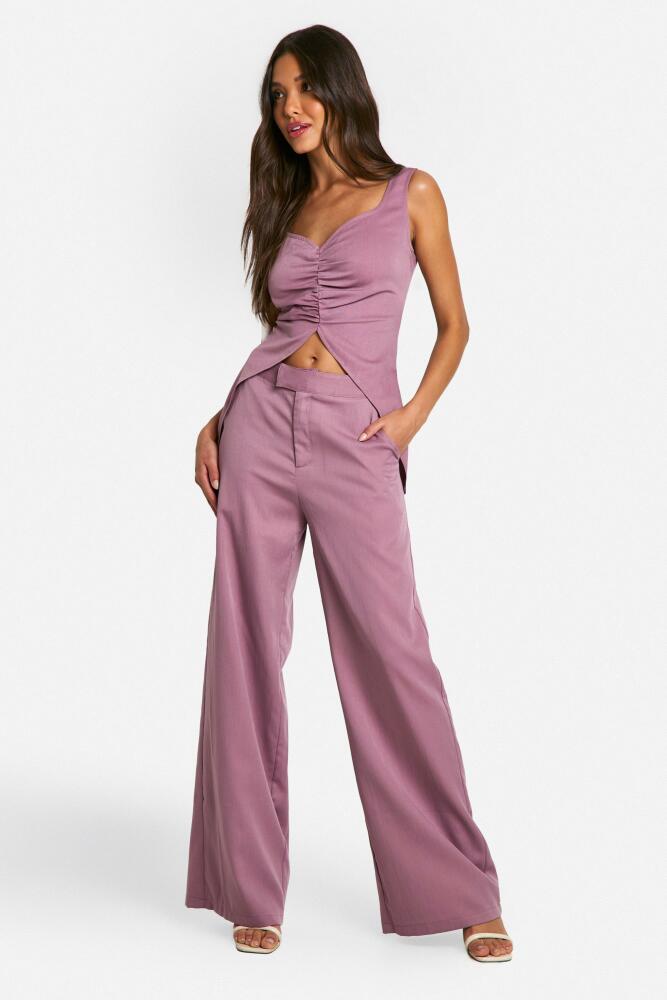 boohoo Womens Mid Rise Wide Leg Pants - Purple Cover