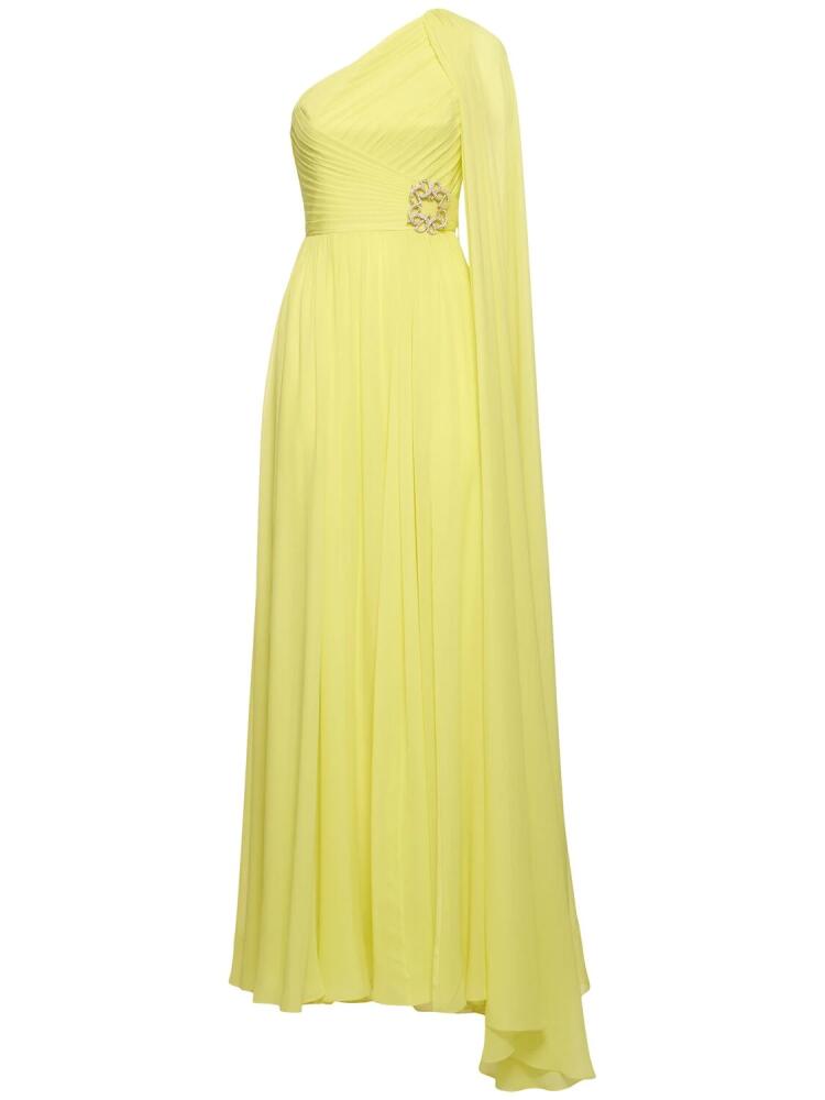 ELIE SAAB Embellished Silk One Shoulder Long Dress Cover