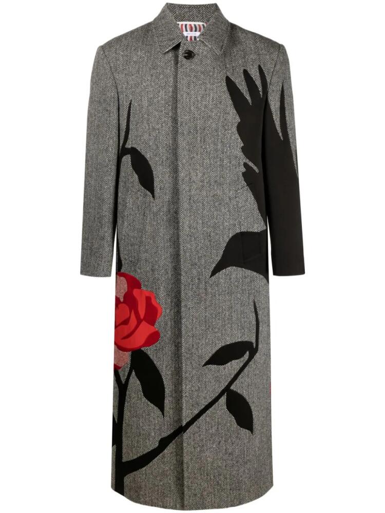 Thom Browne Harris-tweed embroidered long coat - Black Cover