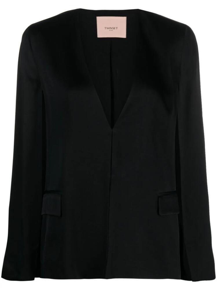 TWINSET side-slit logo-engraved blazer - Black Cover