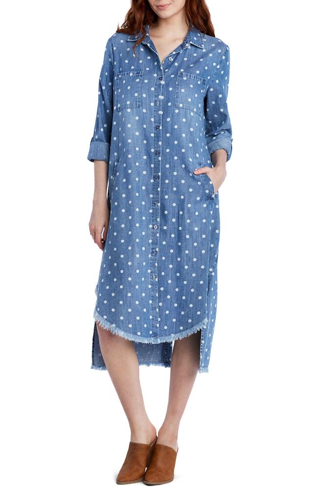 Billy T Three-Quarter Sleeve High-Low Chambray Shirtdress in Dots Cover