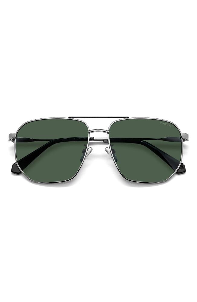 Polaroid 59mm Polarized Rectangular Sunglasses in Ruthenium/Green Polarized Cover