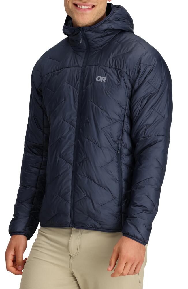 Outdoor Research SuperStrand LT Hooded Water Resistant Packable Puffer Jacket in Naval Blue Cover