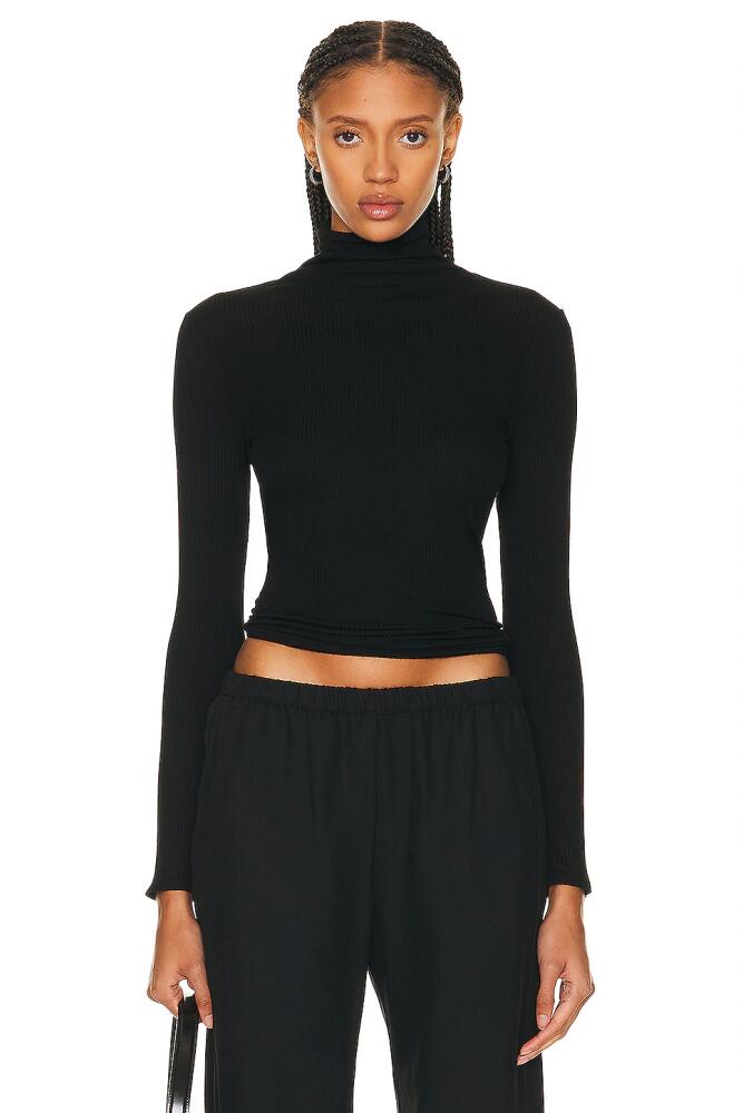 Enza Costa Silk Cashmere Rib Slim Long Sleeve Turtleneck Top in Black Cover