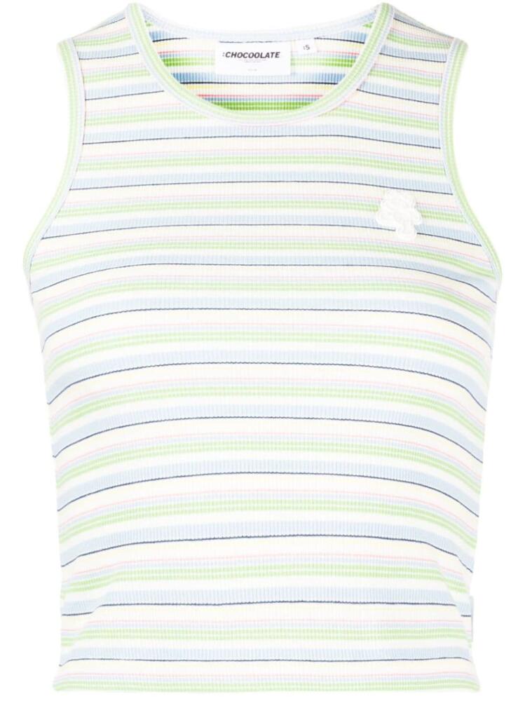 CHOCOOLATE logo-patch striped tank top - Green Cover