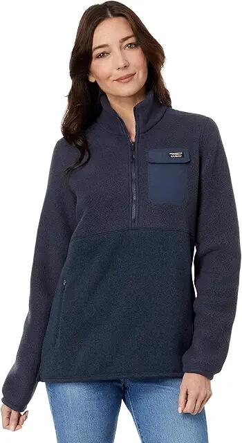 L.L.Bean Sweater Fleece Sherpa Hybrid Color-Block (Carbon Navy) Women's Clothing Cover