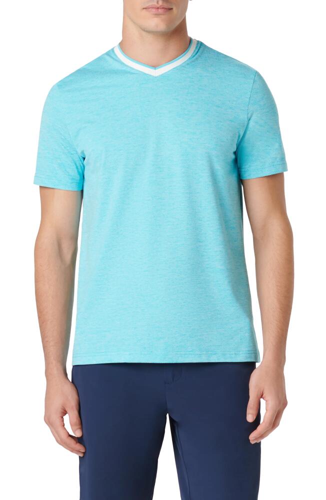 Bugatchi V-Neck Performance T-Shirt in Aqua Cover