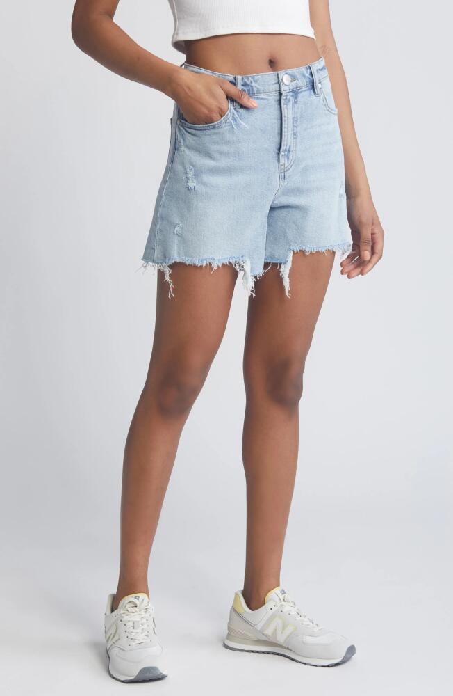 1822 Denim Dad Distressed High Waist Denim Cutoff Shorts in Joyce Cover