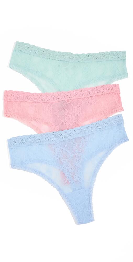 Natori Bliss Allure One Size Lace Thong 3-Pack Blue Mist/Rosette/Morning Dew Cover