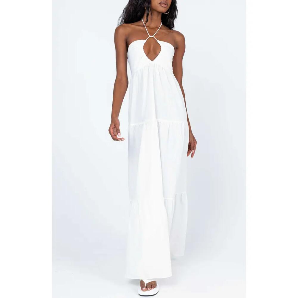 Princess Polly Lincoln Halter Cotton & Linen Maxi Dress in White Cover