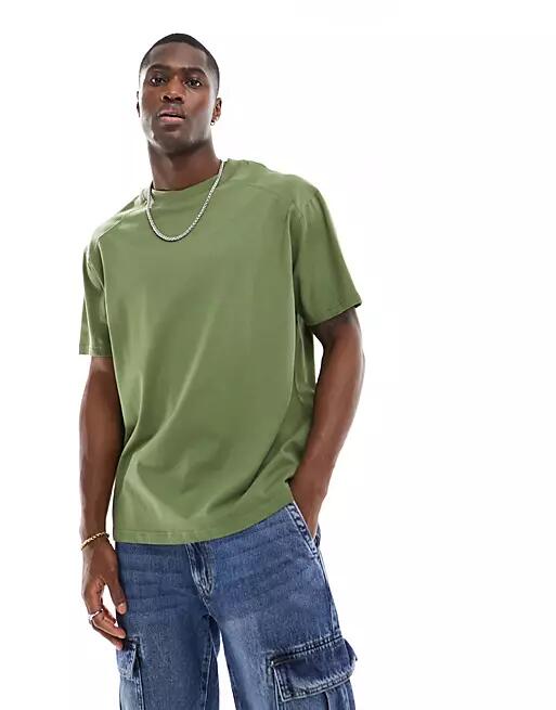 Another Influence heavyweight oversized seam detail T-shirt in washed khaki-Green Cover