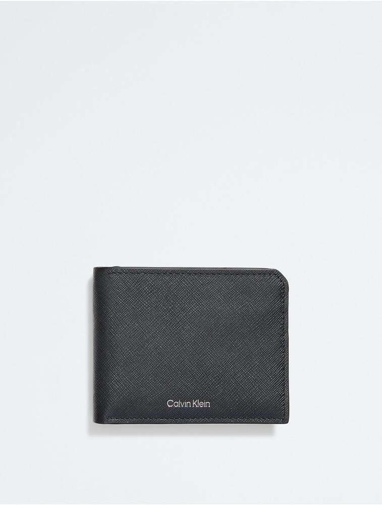 Calvin Klein Men's Saffiano Leather Card Case Bifold Wallet - Black Cover