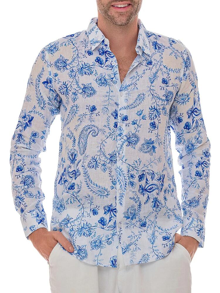 Ranee's Men's Floral Linen Shirt - White Cover