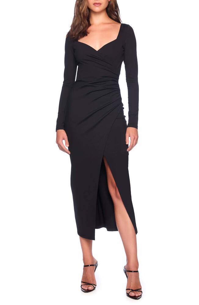 Susana Monaco Wrap Front Long Sleeve Cocktail Midi Dress in Black Cover