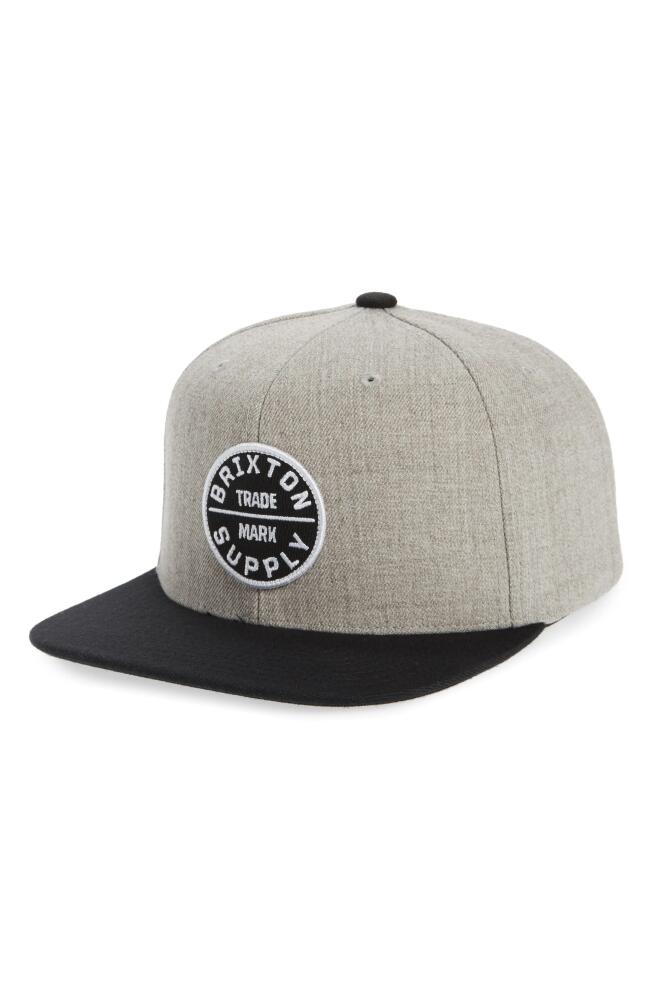 Brixton Oath III Snapback Baseball Cap in Light Heather Grey/black Cover