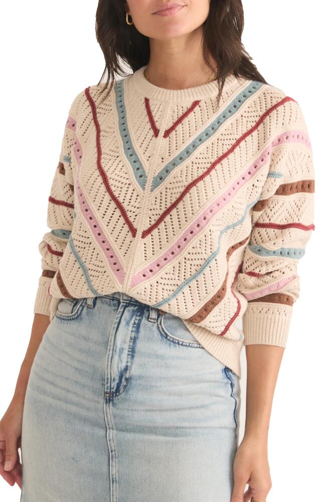 Marine Layer Brooke Stripe Open Stitch Crewneck Sweater in Cream Multi Cover