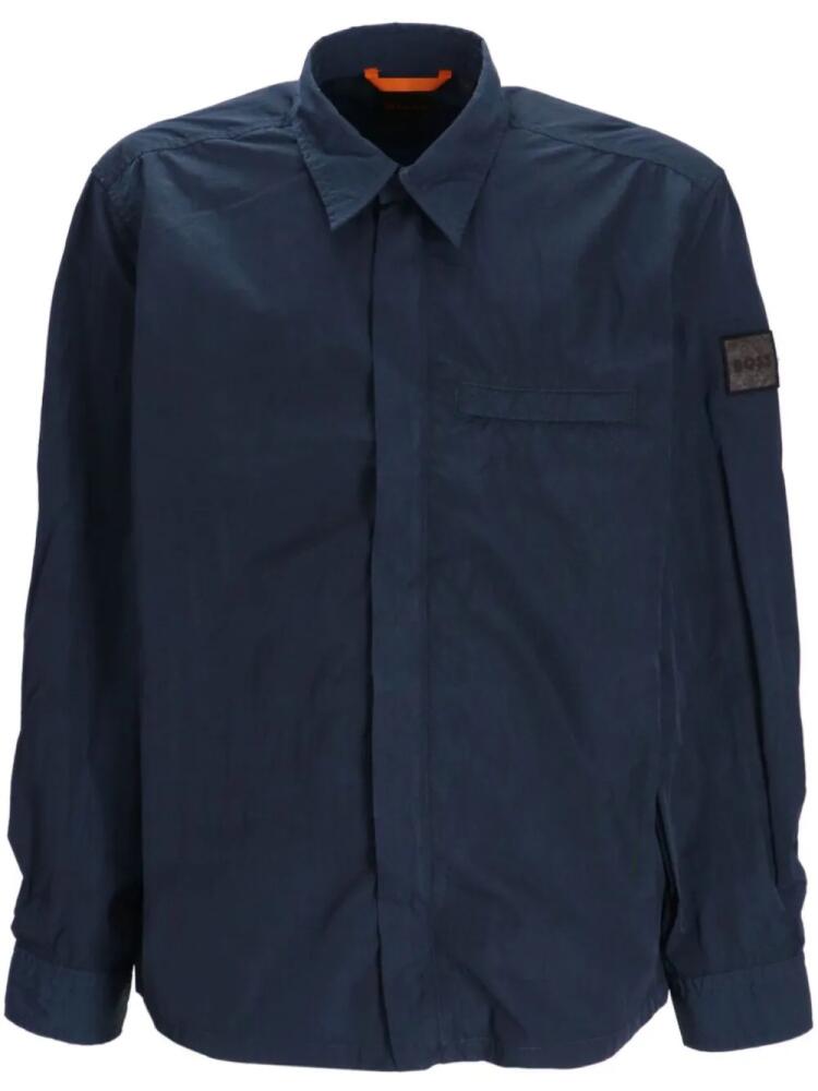 BOSS logo-patch zip-up overshirt - Blue Cover